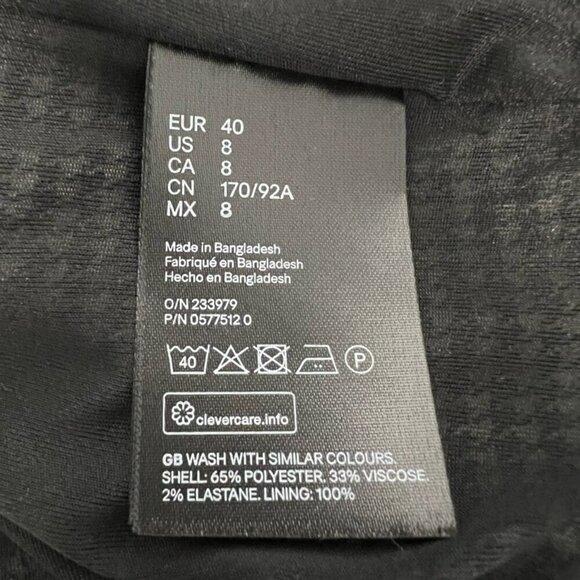 H&m Sheath Dress Women's 8 Black White Houndstooth Stretch Knee Length Zip - Picture 10 of 11